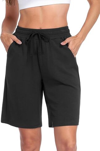 Women's 9" Bermuda Long Shorts High Waisted Lounge Workout Athletic Shorts with Pockets in Saudi Arabia
