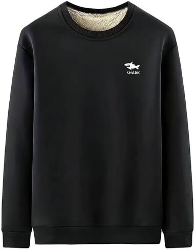 Men's Solid Color Fleece Lined Thickened Crew Neck Pullover Sweatshirt Fall Winter Long Sleeve Casual Base Layer T-Shirt in Kuwait