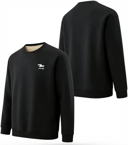 Men's Solid Color Fleece Lined Thickened Crew Neck Pullover Sweatshirt Fall Winter Long Sleeve Casual Base Layer T-Shirt in Kuwait
