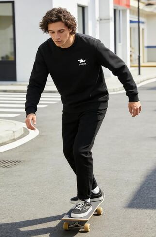 Men's Solid Color Fleece Lined Thickened Crew Neck Pullover Sweatshirt Fall Winter Long Sleeve Casual Base Layer T-Shirt in Kuwait