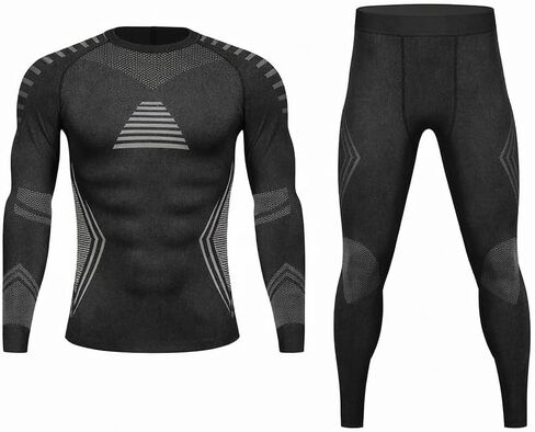 Men's Thermal 2-Piece Set - Fleece-Lined Long-Sleeve Shirt and Pants, Quick-Dry and Moisture-Wicking, Skiing and Running Workout Base Layer, Suitable for Cold Weather, Matches Sportswear Style-L in Kuwait