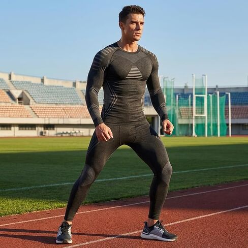 Men's Thermal 2-Piece Set - Fleece-Lined Long-Sleeve Shirt and Pants, Quick-Dry and Moisture-Wicking, Skiing and Running Workout Base Layer, Suitable for Cold Weather, Matches Sportswear Style-L in Kuwait
