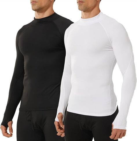 LANBAOSI Thermal Underwear for Men with Thumbholes Crewneck Long Sleeve Thermal Undershirt Men Base Layer Cold Weather 2 Pack in Kuwait