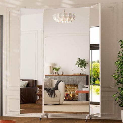 brisafe Full Length Mirror with 360° Wheels, 95"x79" Foldable Floor Mirror with Nano-Tech Shatterproof Film - Ultra-Large Mobile Mirror for Home Gym, Dance Studio & Commercial Spaces （White in Saudi Arabia