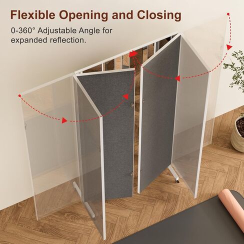brisafe Full Length Mirror with 360° Wheels, 95"x79" Foldable Floor Mirror with Nano-Tech Shatterproof Film - Ultra-Large Mobile Mirror for Home Gym, Dance Studio & Commercial Spaces （White in Saudi Arabia