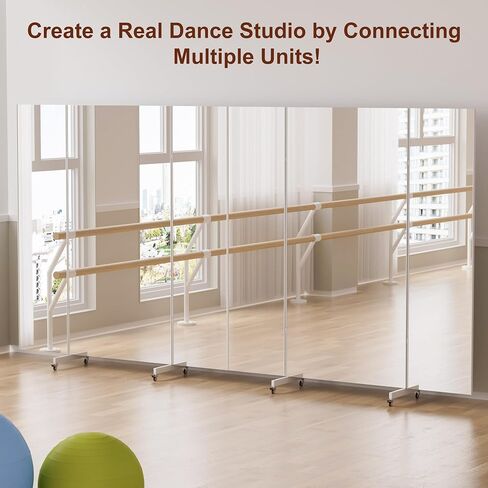 brisafe Full Length Mirror with 360° Wheels, 95"x79" Foldable Floor Mirror with Nano-Tech Shatterproof Film - Ultra-Large Mobile Mirror for Home Gym, Dance Studio & Commercial Spaces （White in Saudi Arabia