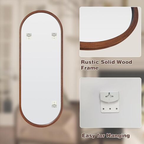 Niccy 66"×24" Wood Full Length Mirror, HD Long Walnut Oval Wall-Mounted Mirrors, Large Body Hanging Mirrors for Living Room, Explosion-Proof Wooden Frame Mirrors for Entryway, Bedroom, Walnut in Saudi Arabia