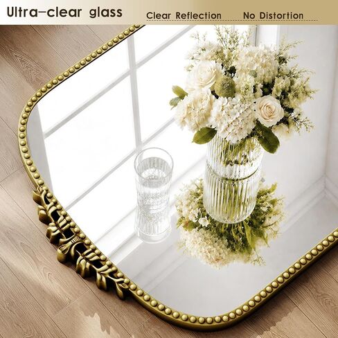 Antique Full Length Mirror 71" x 32", Antique Gold Arched Large Vintage Mirror in Baroque Style with Tempered Glass, Freestanding for Bedroom, Living Room, Cloakroom in Saudi Arabia
