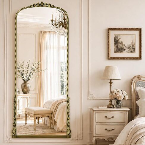Antique Full Length Mirror 71" x 32", Antique Gold Arched Large Vintage Mirror in Baroque Style with Tempered Glass, Freestanding for Bedroom, Living Room, Cloakroom in Saudi Arabia