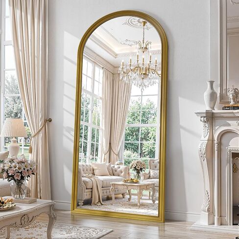 71"x32" Elegant Vintage Arched Full Length Mirror with Stand, Luxury Large Full Body Mirror with Tempered Glass, Leaning Wall Mount Floor Standing Mirrors for Living Room Bedroom Entryway Outfit Check in Saudi Arabia