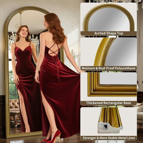 71"x32" Elegant Vintage Arched Full Length Mirror with Stand, Luxury Large Full Body Mirror with Tempered Glass, Leaning Wall Mount Floor Standing Mirrors for Living Room Bedroom Entryway Outfit Check in Saudi Arabia