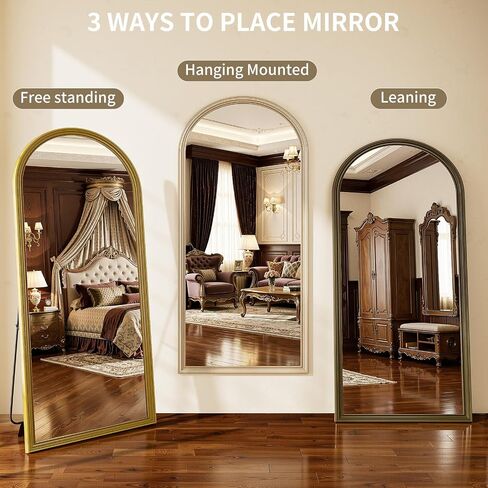 71"x32" Elegant Vintage Arched Full Length Mirror with Stand, Luxury Large Full Body Mirror with Tempered Glass, Leaning Wall Mount Floor Standing Mirrors for Living Room Bedroom Entryway Outfit Check in Saudi Arabia