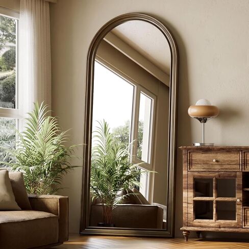 71"x32" Elegant Vintage Arched Full Length Mirror with Stand, Luxury Large Full Body Mirror with Tempered Glass, Leaning Wall Mount Floor Standing Mirrors for Living Room Bedroom Entryway Outfit Check in Saudi Arabia