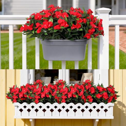 6 Bundles Artificial Impatiens Flowers for Outdoors, Realistic Silk Faux Fake Flowers UV Resistant Outdoor Artificial Plants for Spring Summer Porch Yard Patio Garden Home Decor (Red) in Saudi Arabia