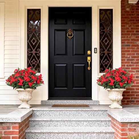 6 Bundles Artificial Impatiens Flowers for Outdoors, Realistic Silk Faux Fake Flowers UV Resistant Outdoor Artificial Plants for Spring Summer Porch Yard Patio Garden Home Decor (Red) in Saudi Arabia
