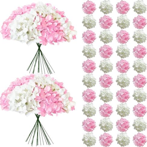 50 Pcs Faux Green Mix Hydrangea Artificial Flowers Bulk, Fake Silk Hydrangea Flowers Heads with Stems for Wedding Decorations Garden Party Baby Shower Porch Home Decor Table Centerpieces in Saudi Arabia