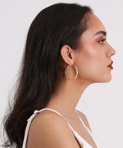 14K Gold Hoop Earrings for Women Big Gold Earrings Square-edge Jewelry Timeless Hypoallergenic Hoop Earrings Women in Saudi Arabia