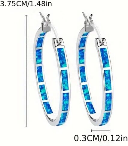 Blue Fire Opal Hoop Earrings for Women – Silver-Plated Inlay Hoops – Lightweight Boho Earrings – Ocean Style Jewelry Gift in Kuwait