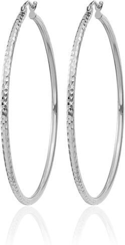 IceCarats 10K Solid White Gold Round Extra Large Hoop Earrings 50mm 2 inch Snap Back, Diamond Cut For Her in Kuwait