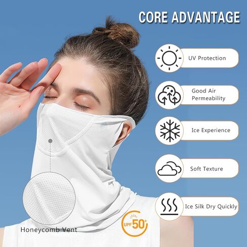 PROUDDEMON UPF 50+ UV Face Mask for Women & Men – Ice Silk Full Face Sun Shield Neck Gaiter, Breathable Cooling Veil for Outdoor Protection (White) in Kuwait