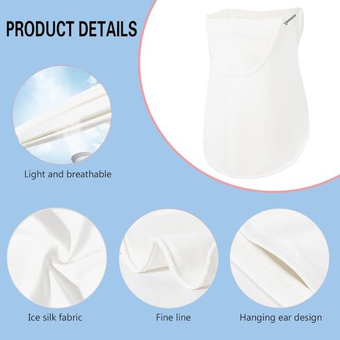 PROUDDEMON UPF 50+ UV Face Mask for Women & Men – Ice Silk Full Face Sun Shield Neck Gaiter, Breathable Cooling Veil for Outdoor Protection (White) in Kuwait