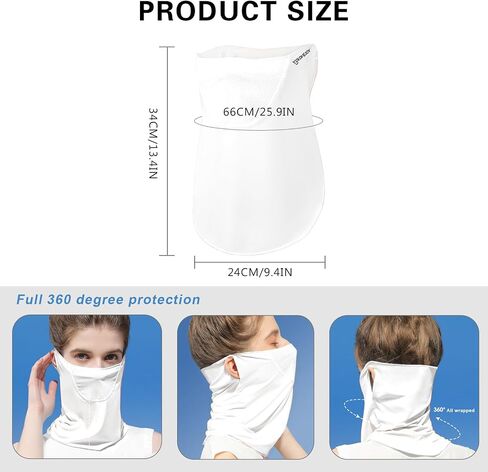 PROUDDEMON UPF 50+ UV Face Mask for Women & Men – Ice Silk Full Face Sun Shield Neck Gaiter, Breathable Cooling Veil for Outdoor Protection (White) in Kuwait