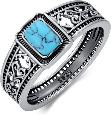 Genuine Turquoise Ring 925 Sterling Silver Boho Natural Turquoise Gemstone Ring for Women in Saudi Arabia