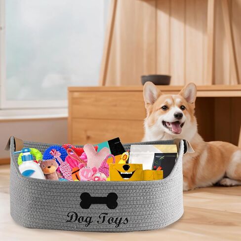 Woven Dog Toy Baskets ,Rope Basket for Dog Toys,Collapsible Dog Toy Bin with Leather Handles,Trapezoidal Puppy Toy Storage Basket,Chewproof Dog Organizer for Toys,Collar,Leash,blankets in Saudi Arabia