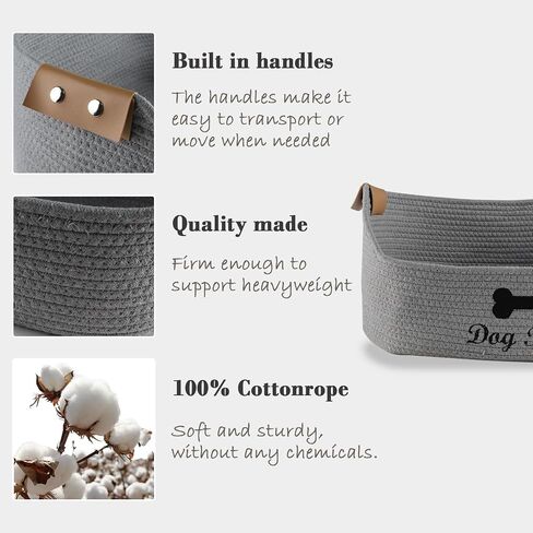 Woven Dog Toy Baskets ,Rope Basket for Dog Toys,Collapsible Dog Toy Bin with Leather Handles,Trapezoidal Puppy Toy Storage Basket,Chewproof Dog Organizer for Toys,Collar,Leash,blankets in Saudi Arabia