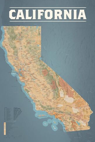 California State Wall Map 24x36 Poster (Tan & Slate Blue) in Kuwait