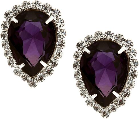 Silver Crystal Rhinestone Wrap with Amethyst Teardrop Center Clip Earrings in Kuwait