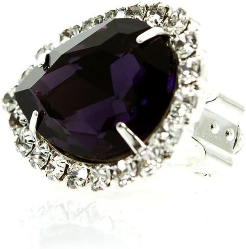 Silver Crystal Rhinestone Wrap with Amethyst Teardrop Center Clip Earrings in Kuwait