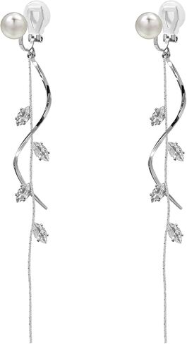 ASOQOLA Clip on Earrings Non Pierced for Women Long Dangle Drop Clip Earrings - Cubic Zirconia Leaf Earrings for Women Wedding Party Prom Jewelry Gifts in Saudi Arabia