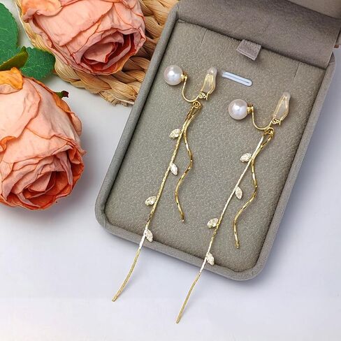 ASOQOLA Clip on Earrings Non Pierced for Women Long Dangle Drop Clip Earrings - Cubic Zirconia Leaf Earrings for Women Wedding Party Prom Jewelry Gifts in Saudi Arabia