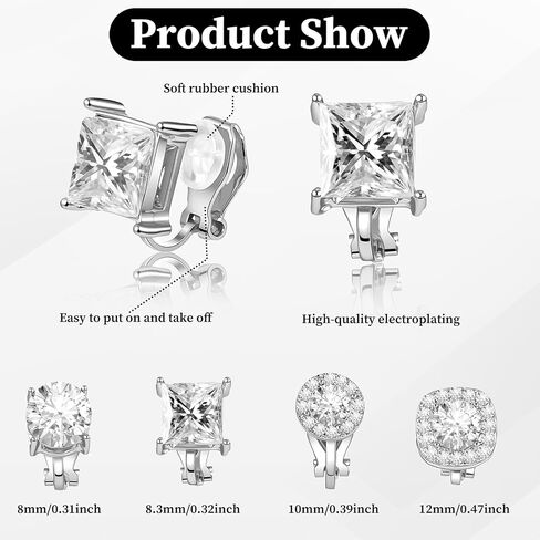 4 Pairs Cubic Zirconia Clip Earrings for Women Dance Competition - Non Pierced Diamond Clip On Earrings studs for Men in Kuwait