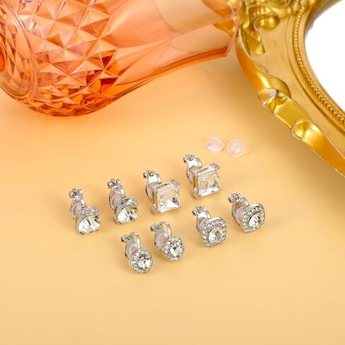 4 Pairs Cubic Zirconia Clip Earrings for Women Dance Competition - Non Pierced Diamond Clip On Earrings studs for Men in Kuwait
