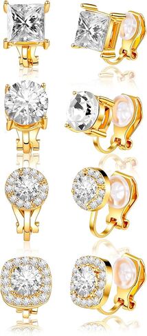 4 Pairs Cubic Zirconia Clip Earrings for Women Dance Competition - Non Pierced Diamond Clip On Earrings studs for Men in Kuwait