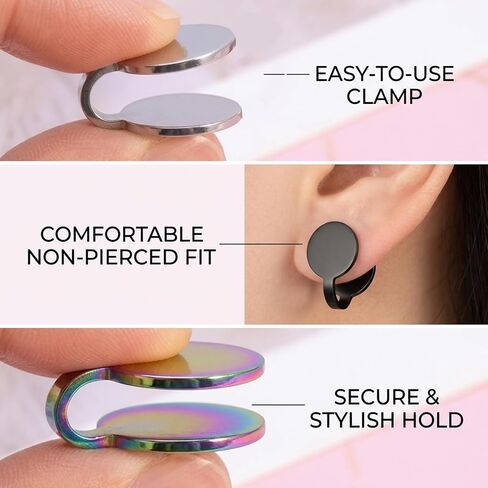 8 PCS Keloid Compression Earrings, 12mm Round Clip-On Design in Silver, Black, Multicolor, and Gold,Pressure Earrings for Keloids with Adjustable Tension for Comfortable Wear ﻿ in Saudi Arabia