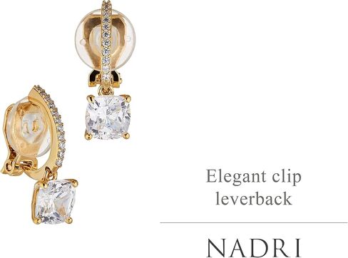 Nadri Leverback Earrings for Women - Clip On Dangle Earrings, Cushion Cut Cubic Zirconia Earrings, Bridesmaid Proposal Gifts in Saudi Arabia
