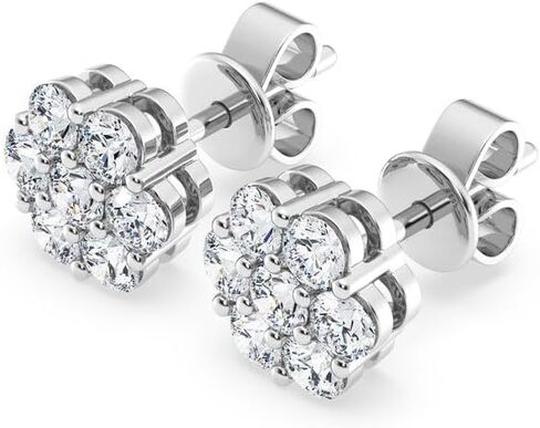 Certified 1.00 Carat E-F Color VS1 Clarity Lab Grown Diamond Flower Cluster Earrings for Women 14K Gold Pushpost April Birthstone Jewelry Birthday Gifts in Saudi Arabia