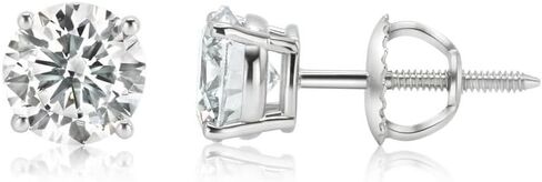 14K Gold Lab Created Diamond Stud Earrings for Women – Round Brilliant Cut Diamond 4 Prong Basket Setting, Screw Back Safety Stud Earrings, F-G Color SI Clarity Fine Jewelry Gift in Saudi Arabia