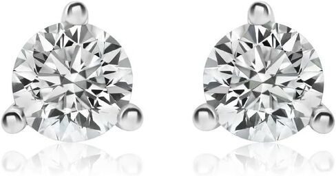 14K Gold Lab Created Diamond Stud Earrings for Women – Round Brilliant Cut Diamond 3 Prong Martini Setting, Push Back Safety Stud Earrings, F-G Color SI Clarity Fine Jewelry Gift in Saudi Arabia