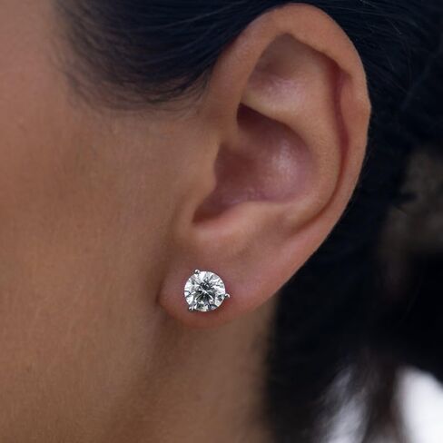 14K Gold Lab Created Diamond Stud Earrings for Women – Round Brilliant Cut Diamond 3 Prong Martini Setting, Push Back Safety Stud Earrings, F-G Color SI Clarity Fine Jewelry Gift in Saudi Arabia