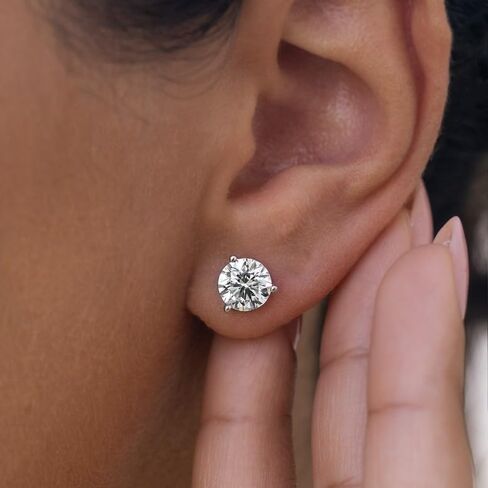 14K Gold Lab Created Diamond Stud Earrings for Women – Round Brilliant Cut Diamond 3 Prong Martini Setting, Push Back Safety Stud Earrings, F-G Color SI Clarity Fine Jewelry Gift in Saudi Arabia