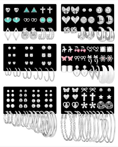 81 Pairs Gold Stud Earrings Set for Women, Trendy Pearl Cubic Zirconia Butterfly Heart Stud Hoops Earrings Multipack, Multiple Piercing Earrings Pack Jewelry Gifts in Kuwait