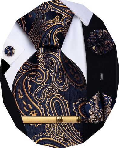 YourTies Tie Set for Men Paisley Necktie Silk Woven Pocket Square Cufflinks Tie Clip Lapel Pin Formal Business Wedding Party in Saudi Arabia
