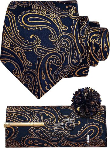 YourTies Tie Set for Men Paisley Necktie Silk Woven Pocket Square Cufflinks Tie Clip Lapel Pin Formal Business Wedding Party in Saudi Arabia