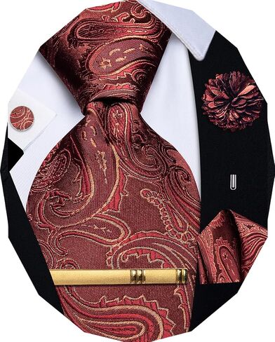 YourTies Tie Set for Men Paisley Necktie Silk Woven Pocket Square Cufflinks Tie Clip Lapel Pin Formal Business Wedding Party in Saudi Arabia