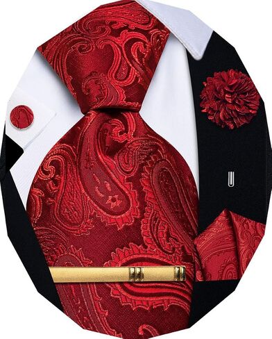 YourTies Tie Set for Men Paisley Necktie Silk Woven Pocket Square Cufflinks Tie Clip Lapel Pin Formal Business Wedding Party in Saudi Arabia