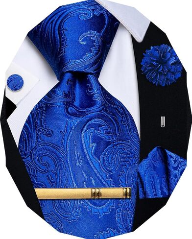 YourTies Tie Set for Men Paisley Necktie Silk Woven Pocket Square Cufflinks Tie Clip Lapel Pin Formal Business Wedding Party in Saudi Arabia